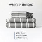 King 6 Piece Sheet Set - Comfy Breathable & Cooling - Soft Hotel Luxury Bedding Set with 8-16 Inch Deep Pockets - 1 Flat & 1 Fitted Sheet & 4 Pillowcases - Wrinkle Free & Easy Care - Grey Stripes 3