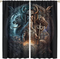 Cool Norse Viking Theme Blackout Curtains for Living Room,Fantasy Ancient Symbols Wildlife Wolf Nordic Vikings Rod Pocket Thermal Insulated Room Darkening Curtains 2 Panels 45L x 21W