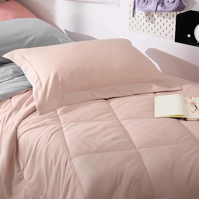 Bedsure Twin XL Comforter Set - 5 Pieces Reversible Blush Pink Bedding, Twin XL Size Bed Set for All Seasons, Bed in a Bag with Down Alternative Comforter, Sheets, Pillowcase & Sham