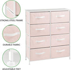 mDesign 38.31" High Steel Frame/Wood Top Storage Dresser Furniture, 8 Fabric Drawers, Large Bureau Organizer for Baby, Kid, Teen Bedroom, Nursery, Playroom, Dorm, Jane Collection, Pink/White