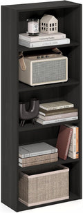 Furinno Basic Book Shelf, 5-Tier Bookshelf, Cube Storage Organizer Bookcase with Open Shelf, 7 x 17 x 44, for Living Room, Bedroom, Home Office, Espresso