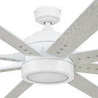 Honeywell Ceiling Fans Xerxes Modern 62 Inch Ceiling Fan with Light, Remote Control Fan, LED Indoor Fan with 8 Blades, White and Gray Wash Blade Finish Options, White (51628-01)