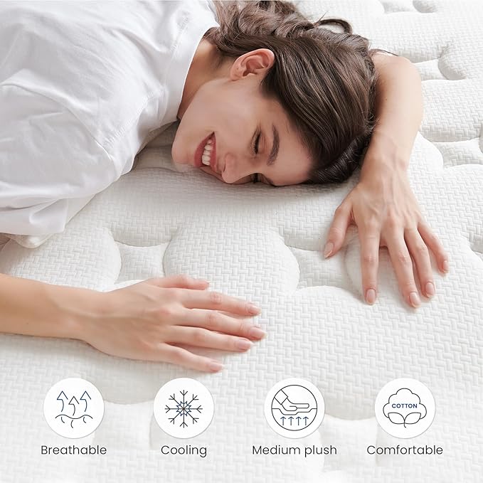 10 Inch Twin Size Mattress Hybrid Mattress in a Box with Gel Memory Foam, Individually Pocketed Springs for Support and Pressure Relief - Medium Firm