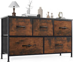 OLIXIS Dresser for Bedroom, 5 Storage Fabric Drawers, Metal Frame and Wooden Top, Tall Storage Drawer Dresser for Closet with Easy Pull Handles for Living Room, Entryway, Small Space