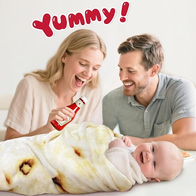 Jorbest Burrito Tortilla Baby Blanket, 285 GSM Soft Flannel Burrito Tortilla Swaddle Blankets Funny Gifts for Baby Shower Boys and Girls, Taco Blanket for Toddler Newborn (Yellow, 36 inches)