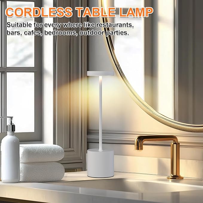 Cordless Table Lamp – 2 Pack Rechargeable Table Lamps, 5000mAh Battery Operated Lamp with 3-Color Dimmable Light, Outdoor Table Lamp for Bedroom, Restaurant, Patio, Home Décor (White)