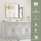 LED Bathroom Mirror with Lights, 48x28 Inch Gold Metal Framed LED Mirror for Bathroom, 3 Colors and Stepless Dimmable Wall Mounted Lighted Bathroom Vanity Mirror, Anti-Fog, Memory