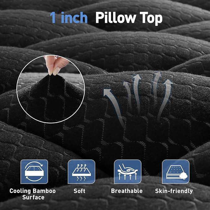 Dual Layer 3 Inch Memory Foam Mattress Topper California King Size, 2 Inch Gel Memory Foam Plus 1 Inch Cooling Pillow Top Mattress Pad Cover, with 8-21 Inch Deep Pocket, Black