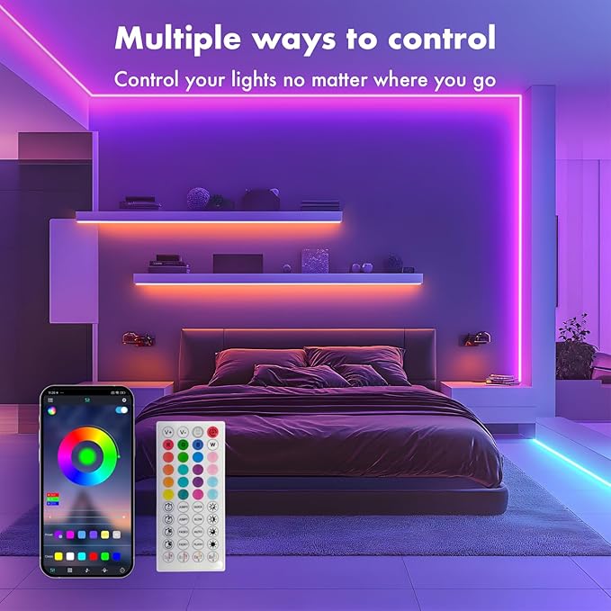 Neon Rope Lights, 50FT RGB Led Strip, Waterproof IP67, DIY Design, Music Sync, 44 Keys Remote Control, Multiple Modes, for Living Room, Bedroom, Holiday Decoration