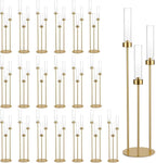 Vincidern 20pcs Gold Candelabra with Acrylic Lampshade, 3 Arm Taper Candle Holder, 33.8 in Tall Metal Candlestick for Table Centerpieces, Halloween, Christmas, Wedding Decor