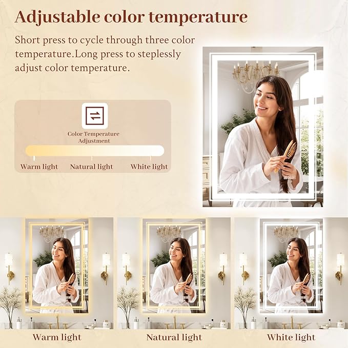 36x30 LED Mirror for Bathroom with Front and Backlit Light Up Digital Mirrors for Wall,Anti Fog,Stepless Dimmable,Tempered Silver Glass Smart Vanity Mirror for Bathroom
