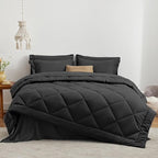 Love's Cabin Oversized Queen Comforter Set, 7 Pieces Queen Bed in a Bag, All Season Bedding Sets with 1 Comforter, 1 Flat Sheet, 1 Fitted Sheet, 2 Pillowcase and 2 Pillow Sham, Black
