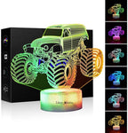 3D Night Lights for Children, Kids Night Lamp, Monster Trucks for Boys, 7 LED Colors Changing Lighting, Car Shape Acrylic Lighting Table Desk Bedroom Decoration, Cool Gifts Ideas Birthday Xmas