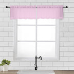 OVZME Light Pink Sheer Window Valance Curtains, Light Filtering Kitchen Valances Windows Treatment, Small Voile Sheer Curtains for Living Room/Bathroom/Basement, Top Dual Rod Pocket, 2PCS
