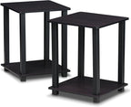 Furinno SIMPLISTIC Side Table Set of 2, 2-Tier End Table, Nightstand, Night Stand, Bedside Table, Easy Assembly, for Living Room, Bedroom, Dark Walnut