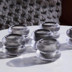 Woho Smoke Grey Votive Candle Holders Set of 6, Vintage Ribbed Tealight Candle Holder for Daily Home Decor, Classy Tea Light Candle Holder Glass for Living Room Table Decor(Grey, 2.1" H X 2.75" D)