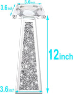 Wocred 2 Piece Candlestick Holders for Holding Pillar Candles, Crystal Crushed Diamond Candle Holders Set Decor for Dinning Room, Silver Glass Votive Candle Holders for Table Centerpiece(12”)