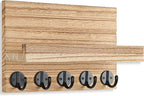 Key Holder for Wall, Decorative Key and Mail Holder with Shelf Has Large Key Hooks for Bags, Coats – Paulownia Wood Key Hanger with Mounting Hardware (9.8”W x 6.7”H x 4.2”D) (Burnt Wood)