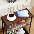 Small Side Table for Small Spaces - Slim End Table with Magazine Holder - 2 in 1 Design Narrow End Table Living Room - Skinny Bedside Table Nightstand Bedroom Thin Side Table, Cherry