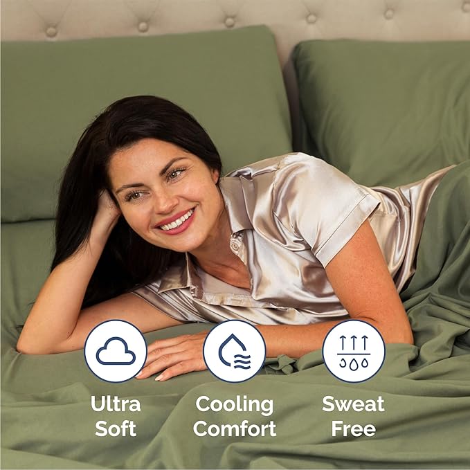 Queen 6 Piece Sheet Set - Comfy Breathable & Cooling - Ultra-Soft Hotel Luxury Bedding Set w/ 8-16 Inch Deep Pockets - 1 Flat & 1 Fitted Sheet & 4 Pillowcases - Wrinkle Free & Easy Care - Sage Green