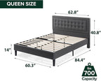 ZINUS Dachelle Upholstered Platform Bed Frame, Mattress Foundation, Wood Slat Support, No Box Spring Needed, Eco Friendly WonderBox (TM) Packaging, Easy Assembly, Dark Grey, Queen