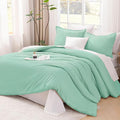 Litanika Comforters Mint Green Queen Size, 3 Pieces Lightweight Solid Bedding Set & Collections, All Season Fluffy Bed Set (90x90In Comforter & 2 Pillowcases)