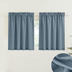RYB HOME Sheer Curtains for Bedroom, Linen Wave Texture Semitransparent Voile Curtain Drapes Rod Pocket Window Treatment for Dining Room Bathroom Bedroom, Stone Blue, W52 x L45 inch, Set of 2 Panels