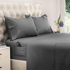 DREAMCARE California King Sheet Sets - Cooling Bed Sheets - 4pcs Set - up to 15" Deep Pocket Cal King Sheets - California King Sheets - Soft & Lasting 100% Brushed Polyester with Side Pocket - D.Gray