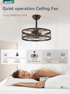 LEDIARY 20 inch Fandelier Caged Ceiling Fan with Light, Bladeless Ceiling Fan with Remote, Farmhouse Fan Lights Ceiling Fixtures for Kitchen, Bedroom, Outdoor(6 Speed, Timing) - Walnut