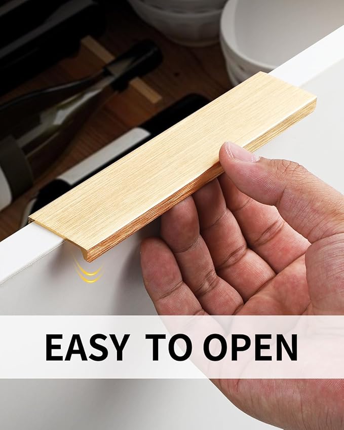 5pack 6 inch self Adhesive Cabinet pulls Adhesive Cabinet Handles Stick on Handles Gold Finger pulls for cabinets Drawer Edge pulls Finger pulls Concealed Drawer Seam Flat