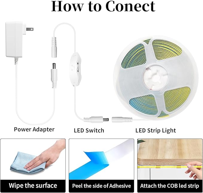 iNextStation COB LED Strip Light Warm White 3000K 32.8FT 10M DC24V CRI 93+ Dimmable Flexible LED Tape Lights for Bedroom, Kitchen, TV Backlight, Cupboard, Wardrobe, Home Lighting Decor