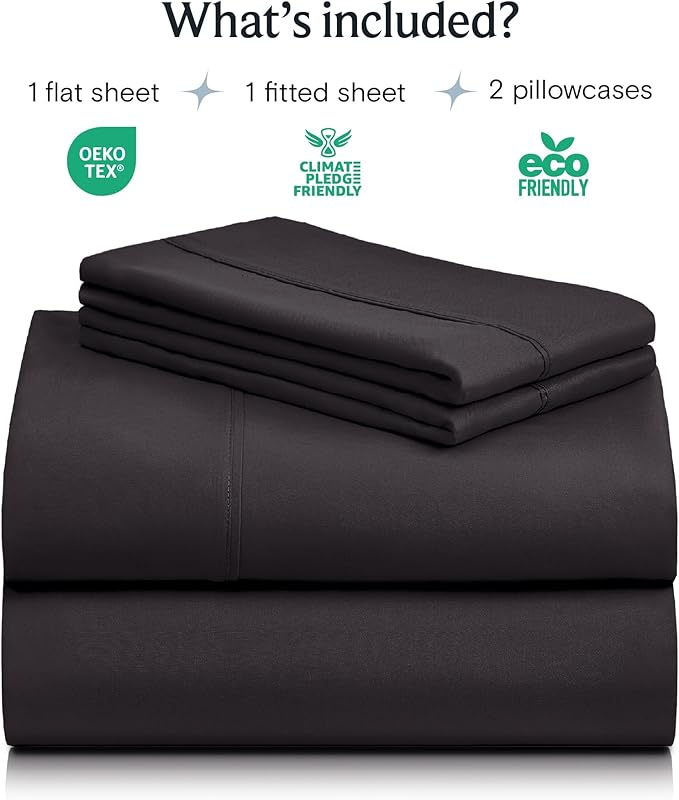 LuxClub 4 PC Full Sheet Set, Breathable Luxury Bed Sheets, Deep Pockets Wrinkle Free Cooling Bed Sheets Machine Washable Hotel Bedding Silky Soft - Black Full