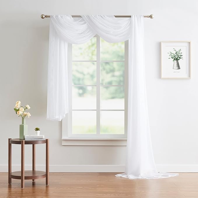 Warm Home Designs Extra Long White Sheer Window Scarf. Valance Scarves are 54 X 216 Inches. Great As Wedding Arch Draping Fabric, Bed Canopy Or for Decorative Project. AM White 216"