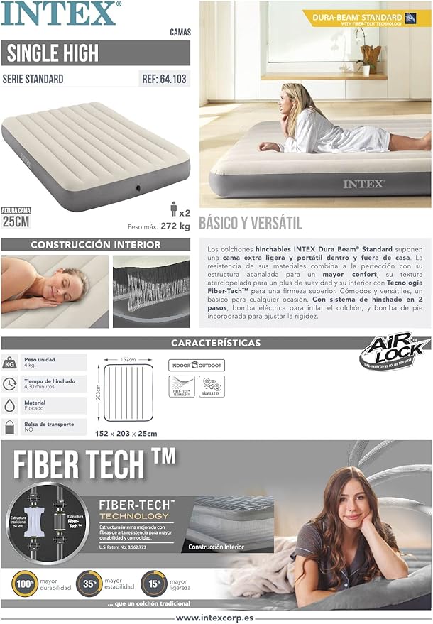 Intex Unisex's Queen Dura-Beam Series Single High Airbed, Taupe/Grey, One Size