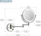 KIBI Circular Wall Mount Makeup Mirror with LED Lights, Dual-Sided 1x/5x Magnifying Mirror with Adjustable Arm, 360° Swivel, Solid Brass Construction for Durability and Style (Brushed Nickel, KMM101)