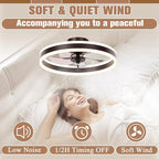 VOLISUN Fandelier Ceiling Fans with Lights and Remote, 15.7in Low Profile Ceiling Fan Flush Mount, 3000K-6500K Dimmable Bladeless LED Fan Light, Brown Modern Ceiling Fans with Lights for Bedroom