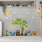 Jungle Animal Wall Stickers Forest Safari Wall Decals Kid Room Nursery Baby Bedroom Décor (Tree Cartoon Animals)