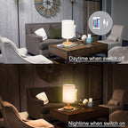 Minimalist Bedside Table Lamp Colorful with white cloud and bright blue sky bottom border seamless Wood Nightstand Lamp Bedside Desk Lamp Wood Base Flaxen Fabric Shade for Bedroom Living Room