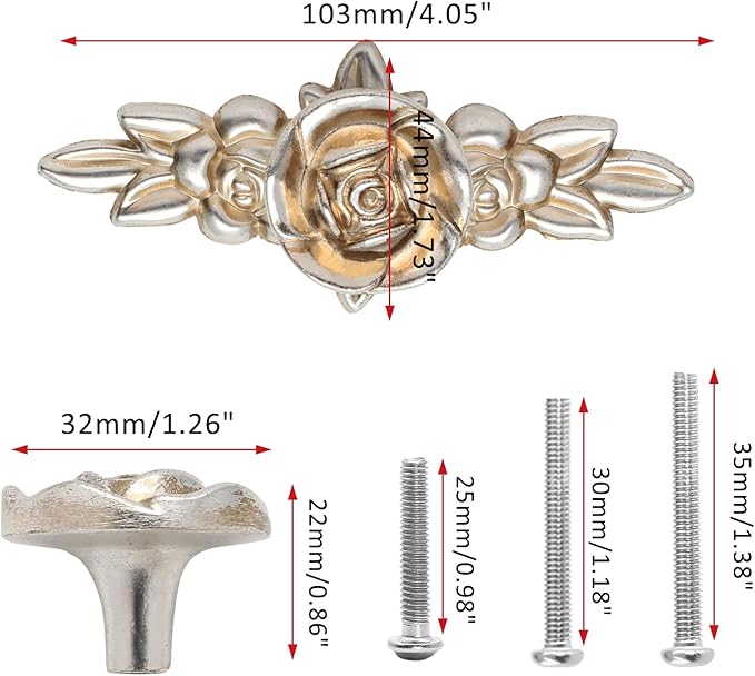 Uenhoy 5 Pcs Rose Cabinet Knobs with Backplate, Vintage Floral Drawer Knob Pulls, Zinc Alloy Rose Flower Drawer Pull Handles for Cabinets and Dresser - 4 Inch, Antique Silver