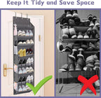 Over the Door Shoe Organizer Hanging with 8 Mesh Pockets 8 Wire Large Deep Pockets, 50lbs Weight Capacity Fits 16 Pairs Shoes Door Shoe Rack Store for Closet and Narrow Door 1 Pack