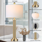 28" Tall Modern Table Lamps Set of 2 with USB C+A Ports and AC Outlet, 3 Way Touch Metal Bedside Lamps for Living Room, Gold Nightstand Lamps for Bedroom