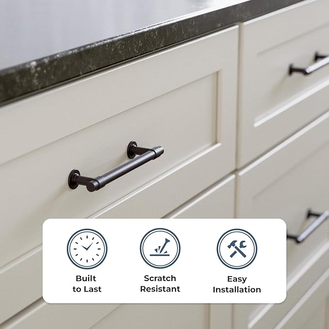 Franklin Brass - Francisco Deep Bronze Cabinet Handles 4 Inch (4") Hole Center Pulls | Easy Install, Durable Hardware for Kitchen Cabinet Door, Drawers, Dresser Pull, Furniture (5 Pack)