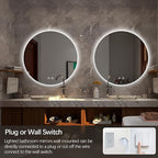 Niccy Round Led Mirror for Bathroom, 30" Circle Frameless Backlit Mirror wiht Light, Anti-Fog, 3 Colors, Waterproof, Memory Function