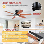 Ceiling Fans with Lights- 52" Low Profile Indoor Ceiling Fan with Light and Remote/APP Control, Flush Mount, 6 Blade, LED Dimmable DC Reversible Modern Ceiling Fan for Bedroom（Brown）