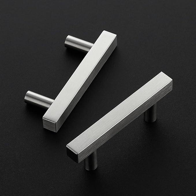 Ravinte Brushed Nickel Cabinet Handles 10 Pack 2-1/2 inch Satin Nickel Square Cabinet Pulls Silver Hardware for Kitchen Cabinets 4 inch Overall Length Stainless Steel Drawer Pulls
