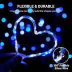 JMEXSUSS 4 Pack 50 LED Fairy Lights Battery Operated Silver Wire 16.1ft Waterproof Blue & White Twinkle Lights for Gifts Party Wedding Christmas Indoor Outdoor Decorations