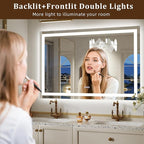 LED Bathroom Mirror with Lights, 55"x 30" Wall Mirrors with Anti-Fog, Dimmable, Backlit + Front Lit, 3 Color Modes, Memory Function Smart Mirror