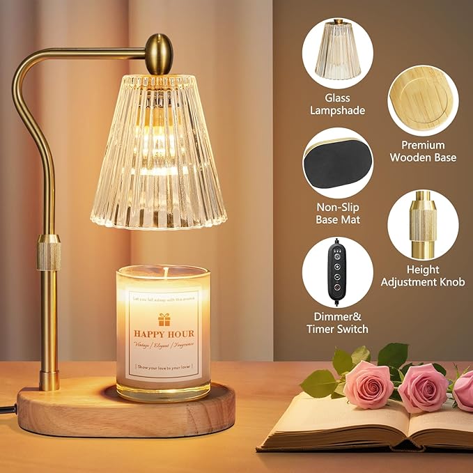 Candle Warmer Lamp, with Timer and Dimmer, Adjustable Height, Christmas Birthday Gifts for Women Mom, House Warming Gifts New Home Decor, Thanksgiving Decorations,Wax Warmer for Scented Jar Candles