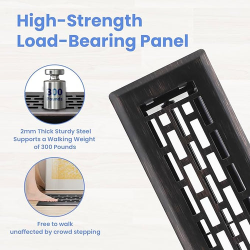 2x10 Inches Heavy Duty Walkable Floor Register - Easy Adjust Air Supply Lever Decorative Floor Vent Covers - Boston Design Vent Covers for Home - Oil Rubbed Bronze
