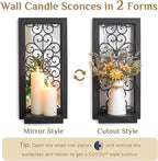 Gothic Candle Sconces Mirror Wall Decor - Black Halloween Art Mirrored Wall Candle Holder Decorative Set of Two Wood Vintage Small Hanging Shelves for Farmhouse Living Room Kitchen Bedroom